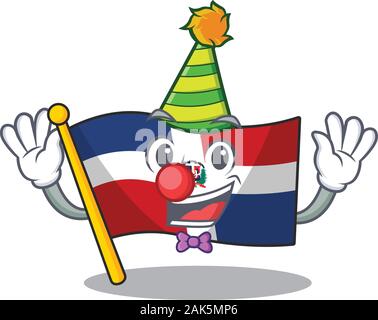 Lustige Clown Flagge Dominikanische Republik Zeichentrickfigur Maskottchen design Stock Vektor