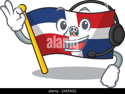 Smiley Flagge Dominikanische Republik Cartoon Character Design tragen Kopfhörer Stock Vektor