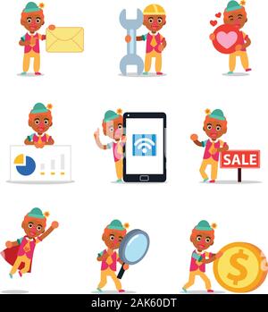 Satz von Zeichen clown Mann in Unterhaltsame Kinder. Stock Vektor