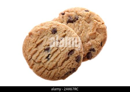 Choc Chip Cookie Buscuits auf weißem Hintergrund Stockfoto