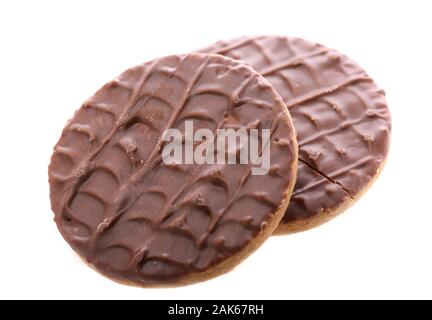 Milch Schokolade Digestive Biscuits auf weißem Hintergrund Stockfoto