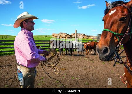 Saskatchewan: Kyle, 'La Reata Ranch' bin Saskatoon River, Kanada Westen | Verwendung weltweit Stockfoto