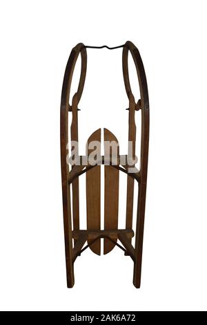 Alte vintage Holz- snow Slider auf weißem Hintergrund mit Freistellungspfad isoliert Stockfoto
