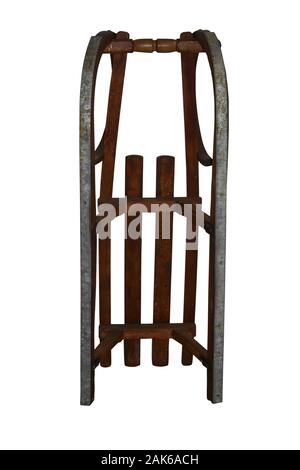 Alte vintage Holz- snow Slider auf weißem Hintergrund mit Freistellungspfad isoliert Stockfoto