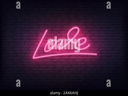 Liebe Leuchtreklame. Liebe neon-Schriftzug Zeichen für Valentines Tag Stock Vektor