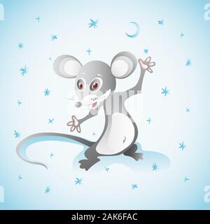 Graue Ratte am nächtlichen Himmel Hintergrund. Vector Illustration. Stock Vektor