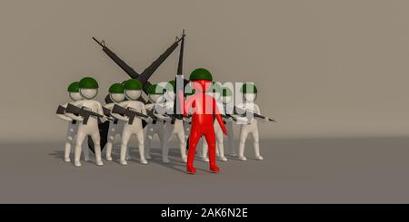 3d-illustrator Soldat Symbol auf grauem Hintergrund, 3D-Rendering der Fußball spielt. Inkl. Auswahl Pfad. Stockfoto
