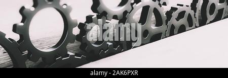 Business Industrie Konzept. Zahnräder und Kommunikation. 3D-Rendering Stockfoto