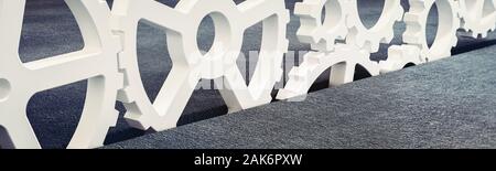 Business Industrie Konzept. Zahnräder und Kommunikation. 3D-Rendering Stockfoto