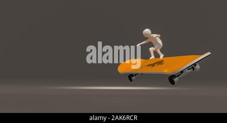 3d-illustrator Gruppe von skateboard Symbole auf einem grauen Hintergrund, 3D-Rendering des Sport. Enthält eine Auswahl Pfad. Stockfoto