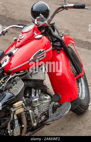 1946 Vintage Harley Davidson Motorrad an einem Prescott Hill Climb Ereignis. Gloucestershire, England Stockfoto