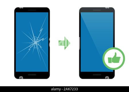 Handy Reparatur Service gebrochen und repariert Anzeige Vektor-illustration EPS 10. Stock Vektor