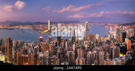 Hong Kong bei Nacht skyline Stockfoto
