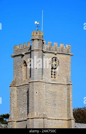 Blick auf die St. Andrews church Clock Tower, Burnham-on-Sea, England, Großbritannien Stockfoto