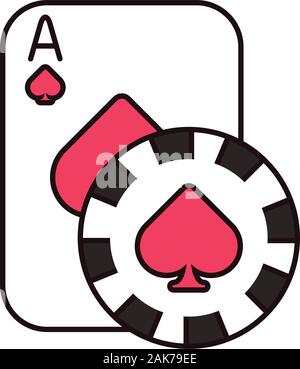 Casino Poker Card und Chip mit Spaten isolierte Symbol Stock Vektor
