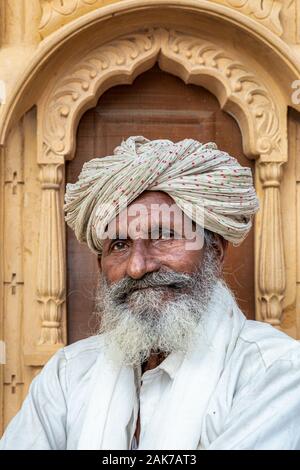 Portrait eines älteren indischen Mann, Jaisalmer, Rajasthan, Indien Stockfoto