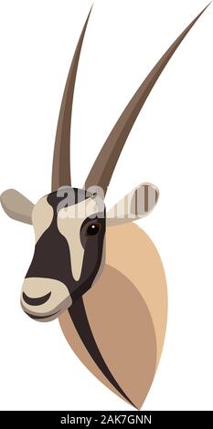Oryx gazelle Portrait in einzigartig einfachen Cartoon Stil. Leiter der Oryx Antilopen. Isolierte Symbol für Ihr Design. Vector Illustration Stock Vektor