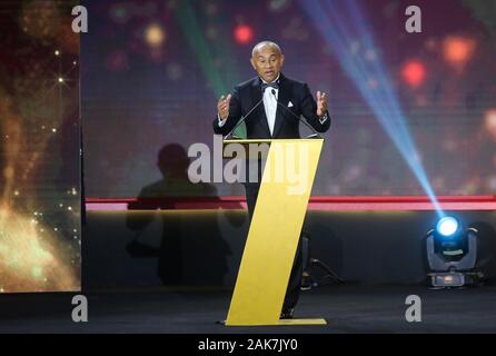 Hurghada, Ägypten. 07 Jan, 2020. CAF-Präsident Ahmad Ahmad spricht während der 2019 CAF Preisverleihung im Albatros Zitadelle. Credit: Ibrahim Youssef/dpa/Alamy leben Nachrichten Stockfoto