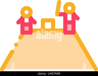 Zwei Cricket Spieler auf Berg Symbol Vektor Kontur Abbildung Stock Vektor