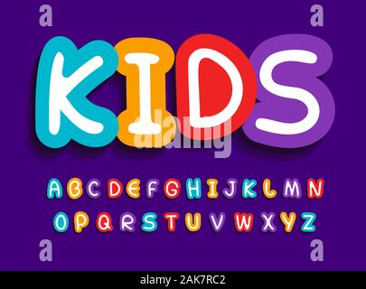 Kinder vektor Buchstaben gesetzt. Lustige kreative helle Alphabet. Schriftart für Baby Spielzeug, Kinder Geburtstag, Baby Zimmer, Kids Zone oder andere cartoon Werbung Stock Vektor