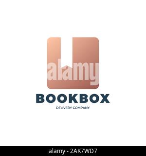 Braun Buch Box vektor Logo. Online Book Store. Digitale Bibliothek. Platz und Lesezeichen in negativer Platz. Stock Vektor