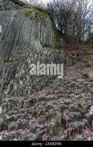 Basalt orgelpfeifen unter dem Schloss von Somosko in der Slowakei/Ungarn. Stockfoto