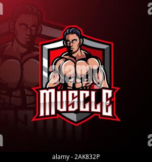 Muskulöse mann Maskottchen Logo Design Stock Vektor