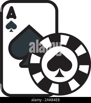 Casino Poker Card und Chip mit Spaten isolierte Symbol Stock Vektor