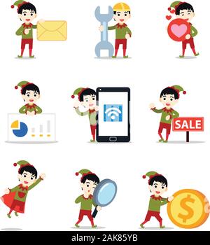 Satz von elf Mann grün Kostüm. Stock Vektor