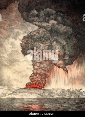 Ein 1888 Lithographie der Eruption des Krakatau 1883. Stockfoto