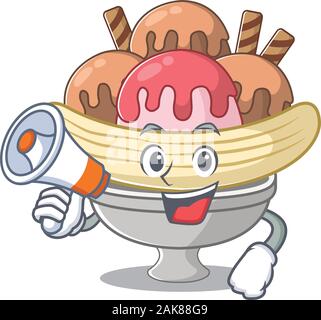 Ein Symbol von Banana Split in ein Megaphon Stock Vektor