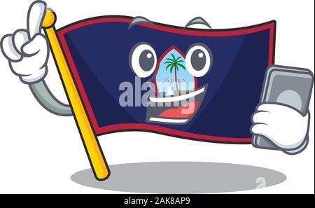 Cartoon Design der Flagge: Guam sprechen auf einem Telefon Stock Vektor