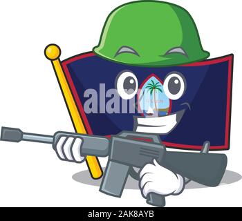 Ein cartoon Design der Flagge: Guam Armee mit Maschinengewehr Stock Vektor