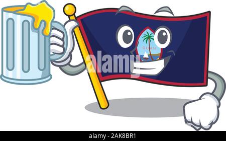 Happy flag Guam Maskottchen Design mit einem großen Glas Stock Vektor
