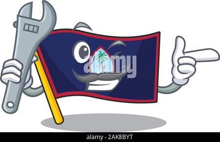 Smart Mechaniker Flagge: Guam Cartoon Character Design Stock Vektor