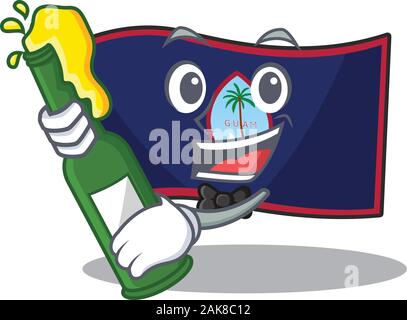 Maskottchen cartoon Design der Flagge Guam mit Flasche Bier Stock Vektor