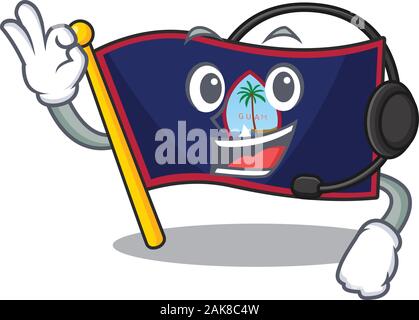 Smiley Flagge: Guam Cartoon Character Design tragen Kopfhörer Stock Vektor