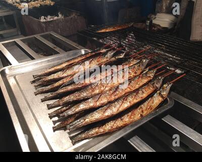 Meeresfrüchte in Shilin Night Market in Taipeh, Taiwan. Shilin ist einer der bekanntesten und größten Nachtmärkte in Taiwan. Stockfoto