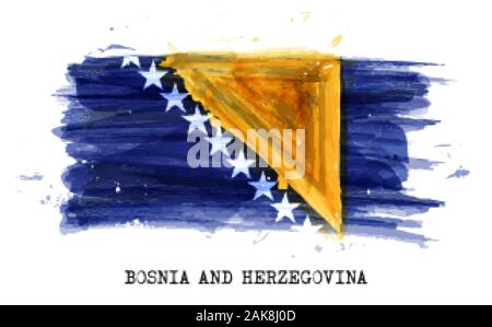 Realistische Aquarellmalerei Flagge von Bosnien und Herzegowina. Vektor. Stock Vektor