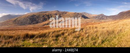 Panorama der Carneddau Berge, Snowdonia, North Wales Stockfoto