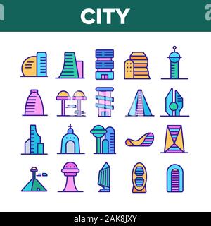 Stadt modernes Gebäude Sammlung Icons Set Vector Stock Vektor