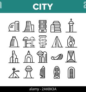 Stadt modernes Gebäude Sammlung Icons Set Vector Stock Vektor