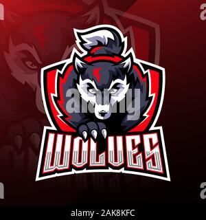 Wolf esport Maskottchen Logo Design Stock Vektor