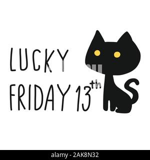 Lucky Freitag, 13 schwarze Katze cartoon Vektor-illustration doodle Stil Stock Vektor