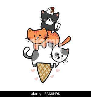 Katzen Eiskegel Cartoon Vektor Illustration Doodle Stil Stock Vektor