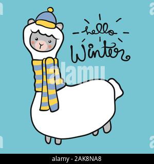 Llama männlich, Hallo Winter Cartoon Vektor Illustration Stock Vektor
