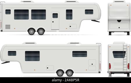 Travel trailer Vektor mockup auf weißem Hintergrund für Fahrzeug Branding, Corporate Identity. Alle Elemente der Gruppen auf separaten Ebenen Stock Vektor