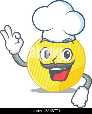 Kartoffelchips cartoon Charakter tragen Kostüm von Chef und weißen Hut Stock Vektor