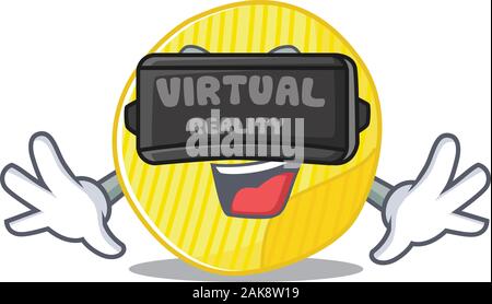 Trendy Kartoffelchips Charakter tragen Virtual reality Headset Stock Vektor