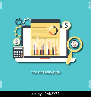 Konzept Steuerzahlung. Die Analyse der Daten, Unterlagen, Financial Research Report und Berechnung der Steuererklärung. Zahlung der Schulden. lieferbar Abbildung: Stockfoto